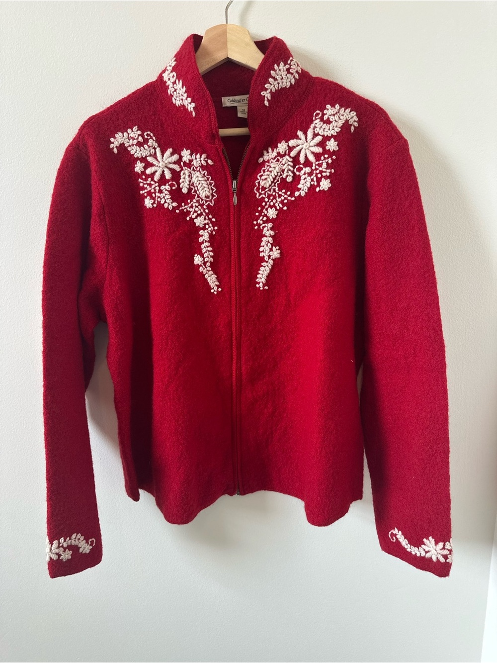 Coldwater Creek Vintage Red Boiled Wool Cardigan Holiday Sweater Size 1X